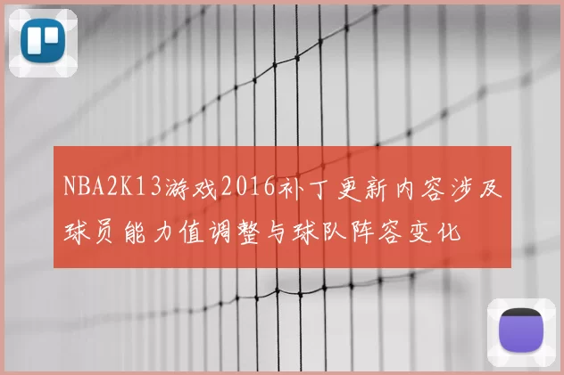 NBA2K13游戏2016补丁更新内容涉及球员能力值调整与球队阵容变化